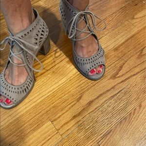 Vince Camuto, beige lace up with 4 inch heel. Worn less than 4 times. Size 8.5